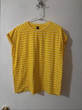 SHEIN Yellow and White Striped Tee Top